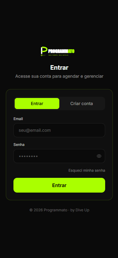 Tela de acesso do Programmato com opções de entrar e criar conta